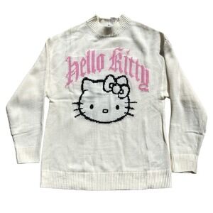 Hello Kitty Graphic Knit Sweater XS Kawaii Anime Crew Neck Twee Cream Divide